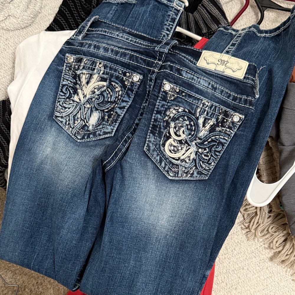 Miss Me Dark Blue Boot Cut Jeans with Embellished Pockets